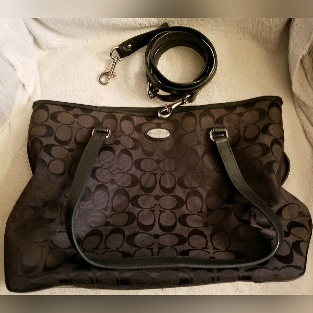 Coach Signature Zip Top Tote Bag - Silver/Black Smoke/Black